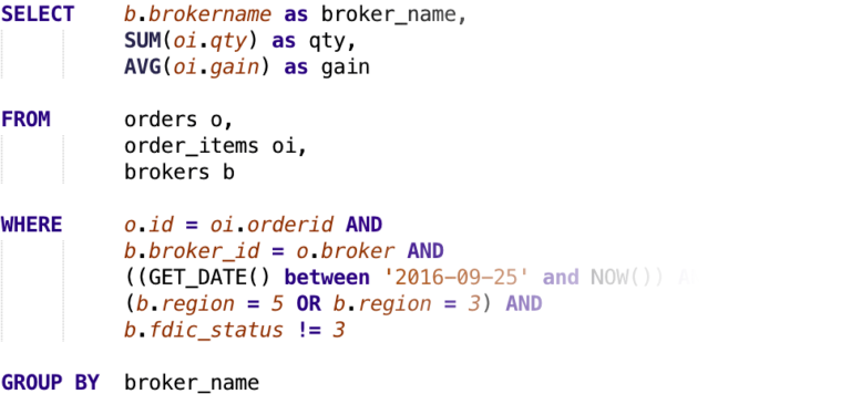 Example of an SQL statement used on Kinetica, a GPU-accelerated in-memory analytical database.